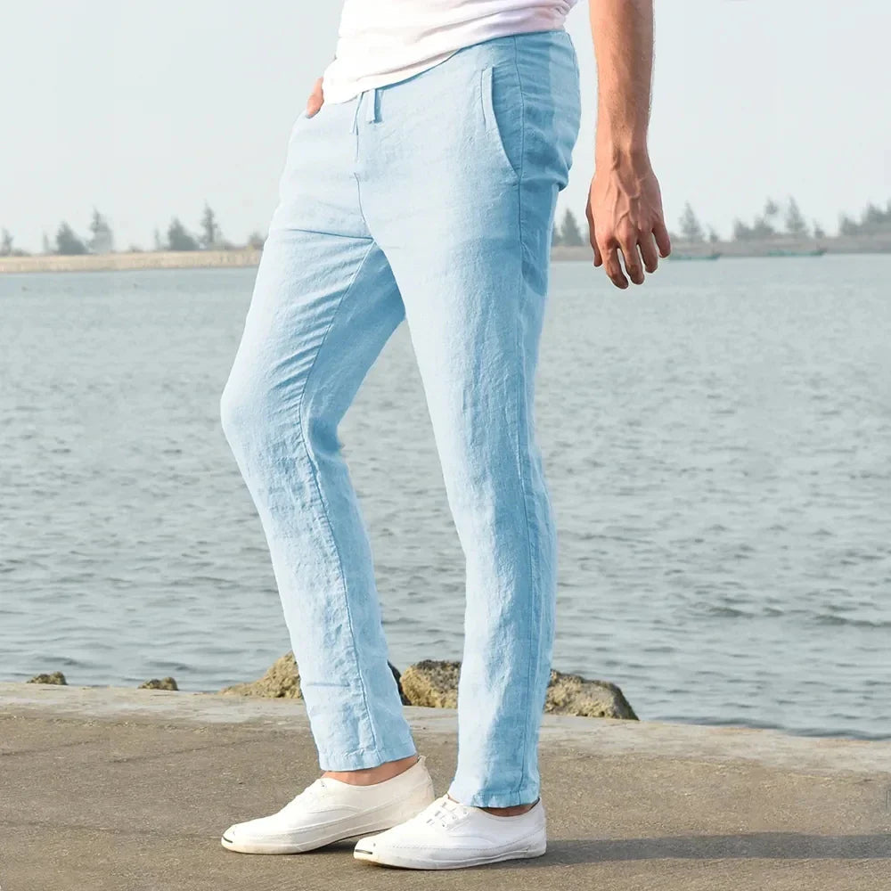 Men's Linen Pants Beige Lightweight Comfortable