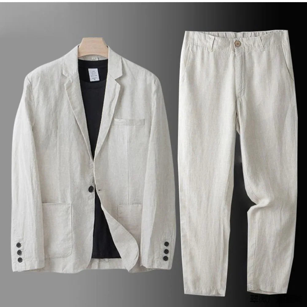 Men's Linen Set Beige 100% Linen