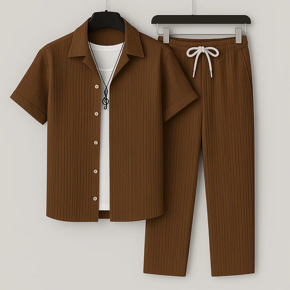 Men's Linen Set Beige Lightweight Casual