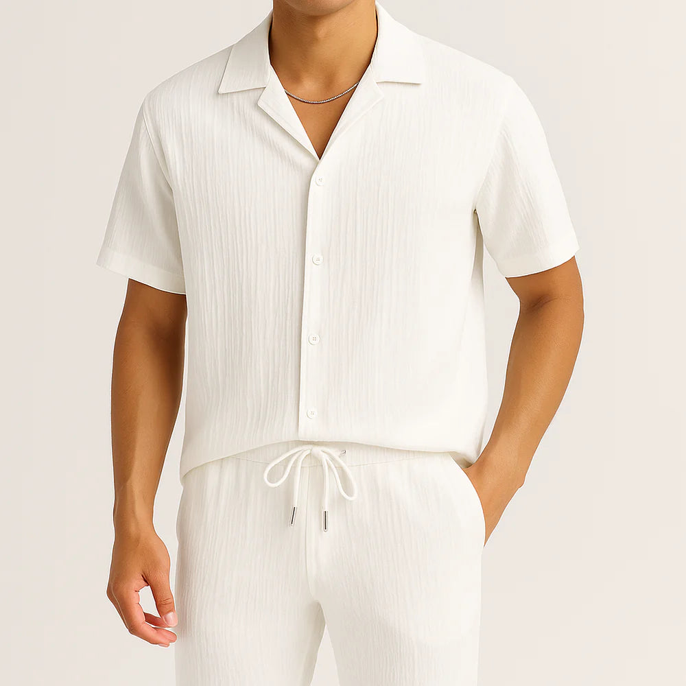 Men's Linen Set Beige Lightweight Casual