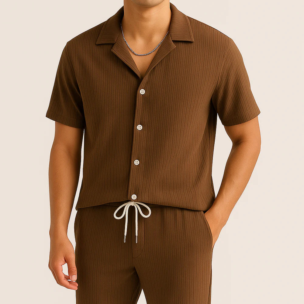 Men's Linen Set Beige Lightweight Casual