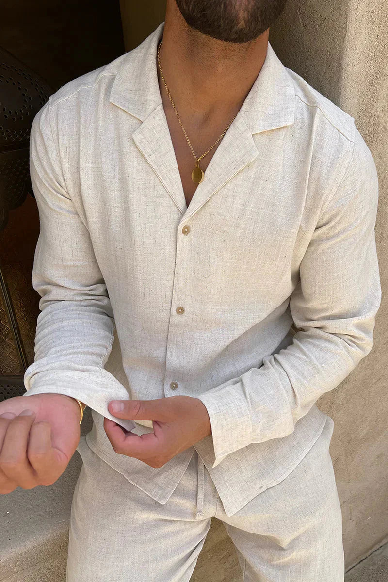 Men's Linen Set Beige Lightweight Linen