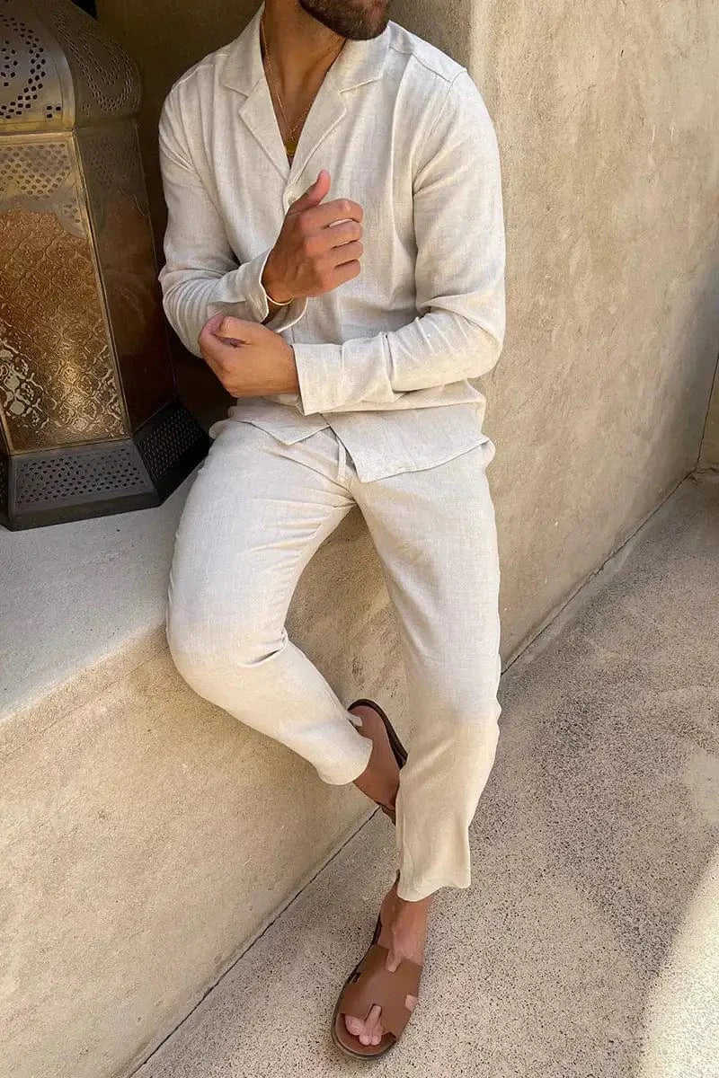 Men's Linen Set Beige Lightweight Linen