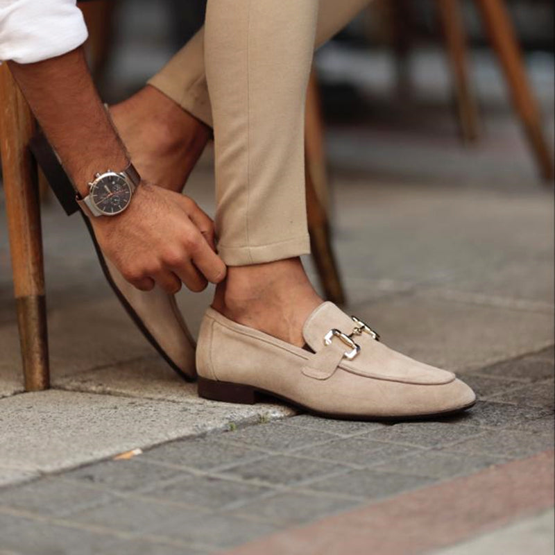 Men's Loafers Black Leather Horsebit Detail Almond Toe