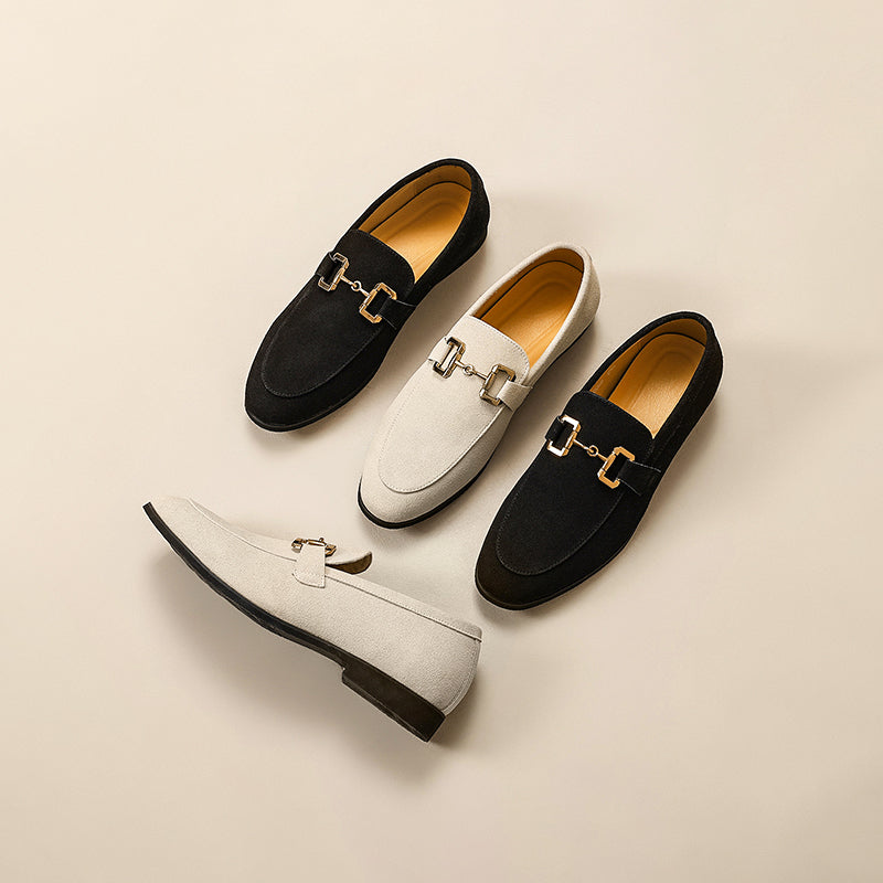 Men's Loafers Black Leather Horsebit Detail Almond Toe