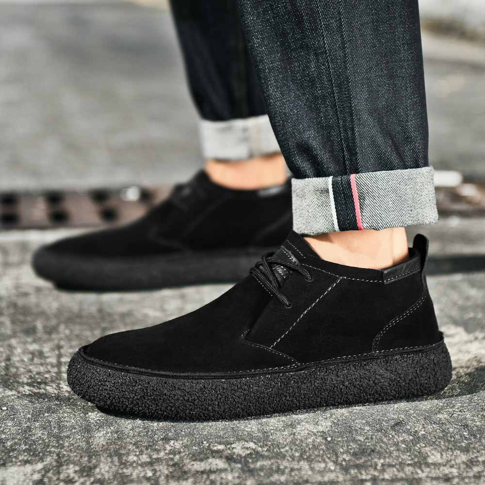 Men's Loafers Black Leather Mid-Top