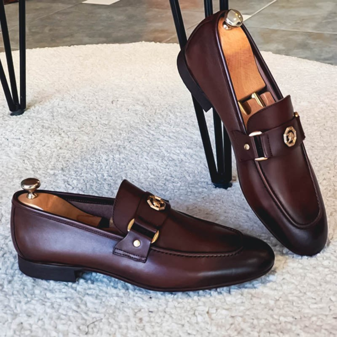Men's Loafers Black Leather Slip-On Shoes