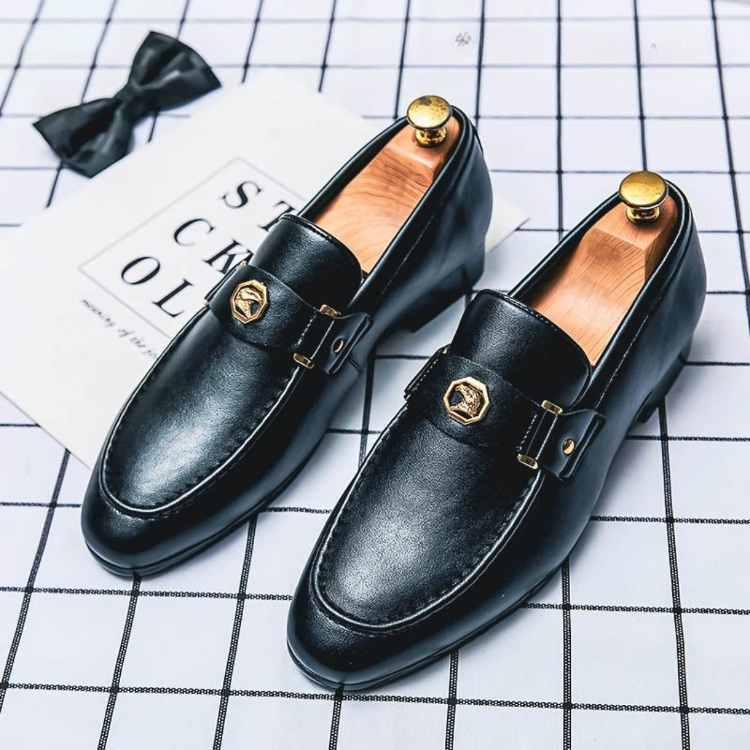 Men's Loafers Black Leather Slip-On Shoes