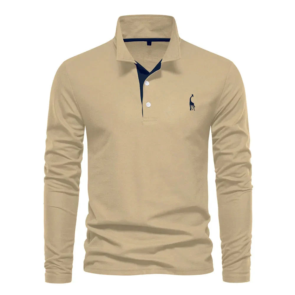 Men's Long Sleeve Polo Black 100% Cotton 2