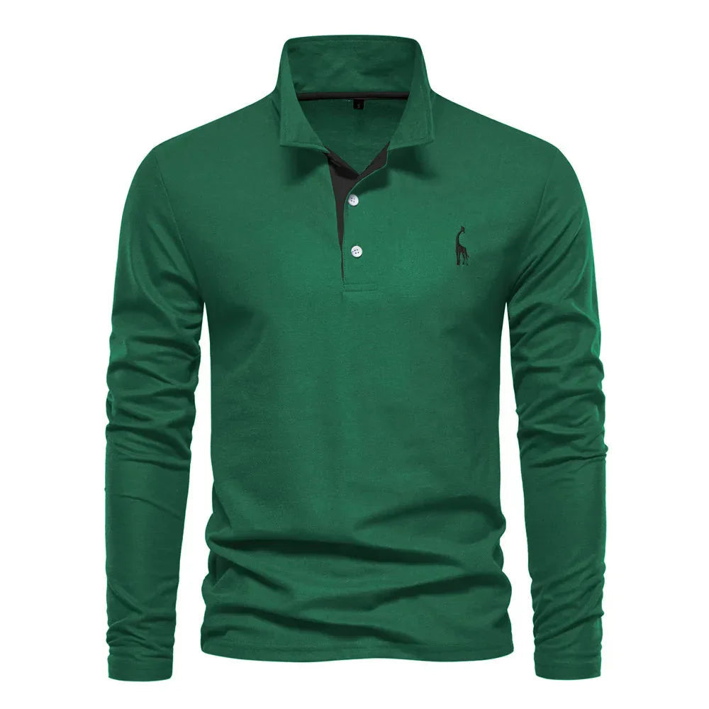 Men's Long Sleeve Polo Black 100% Cotton 3