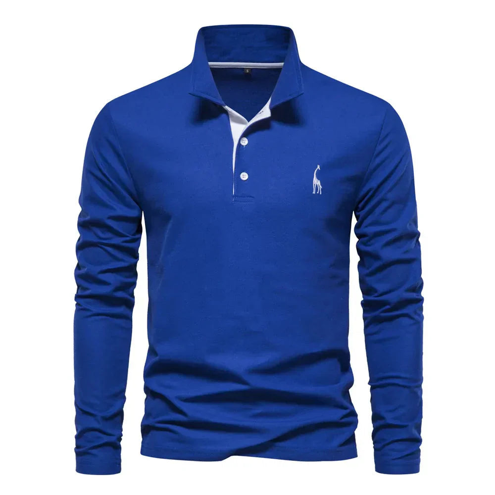 Men's Long Sleeve Polo Black 100% Cotton 4