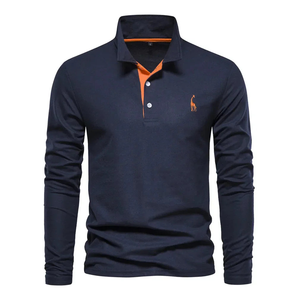 Men's Long Sleeve Polo Black 100% Cotton 5