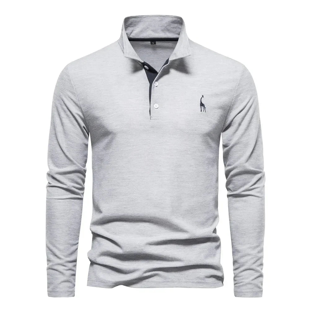Men's Long Sleeve Polo Black 100% Cotton 6