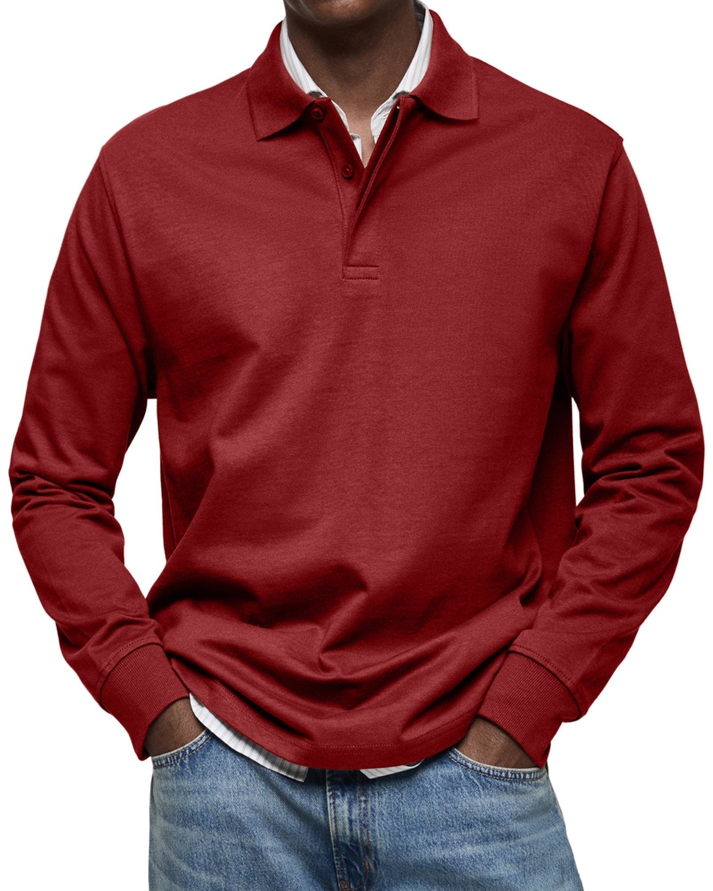 Men's Long Sleeve Polo Shirt Blue Cotton