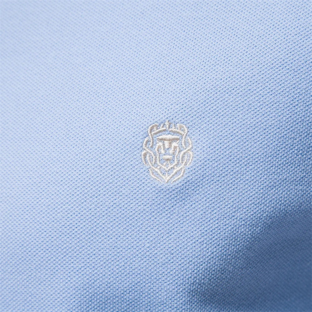 Men's Long Sleeve Polo Shirt Blue Cotton Blend