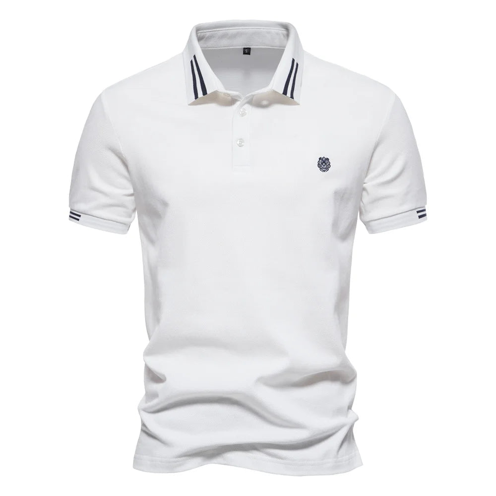 Men's Long Sleeve Polo Shirt Blue Cotton Blend