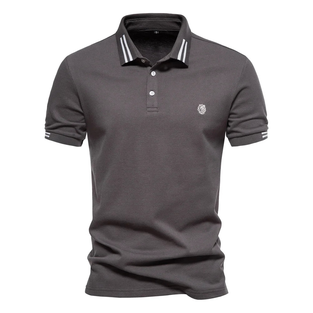 Men's Long Sleeve Polo Shirt Blue Cotton Blend