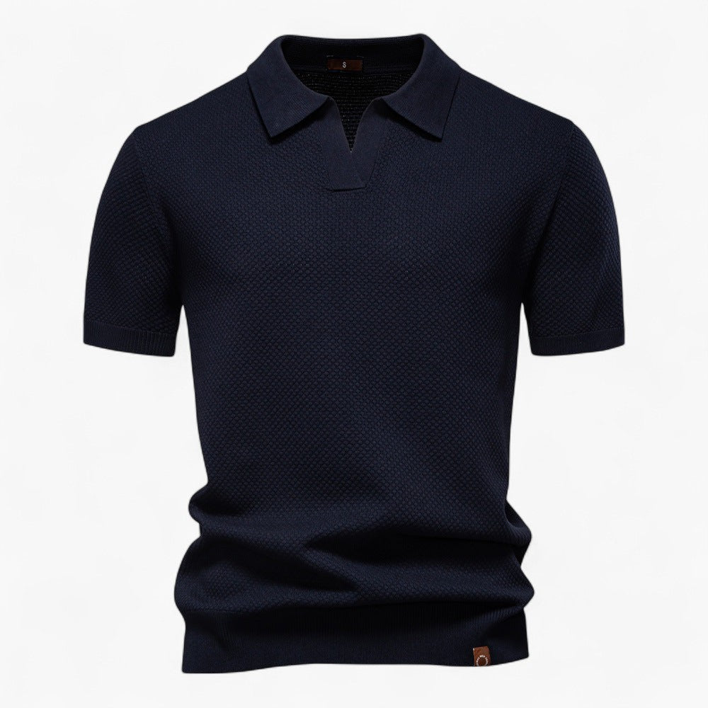 Men's Long Sleeve Polo Shirt Light Blue Cotton Blend 1