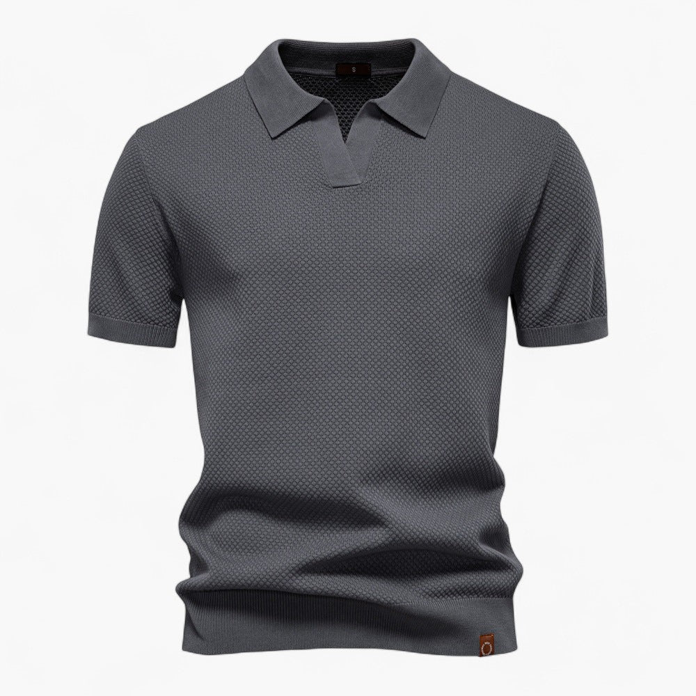 Men's Long Sleeve Polo Shirt Light Blue Cotton Blend 2