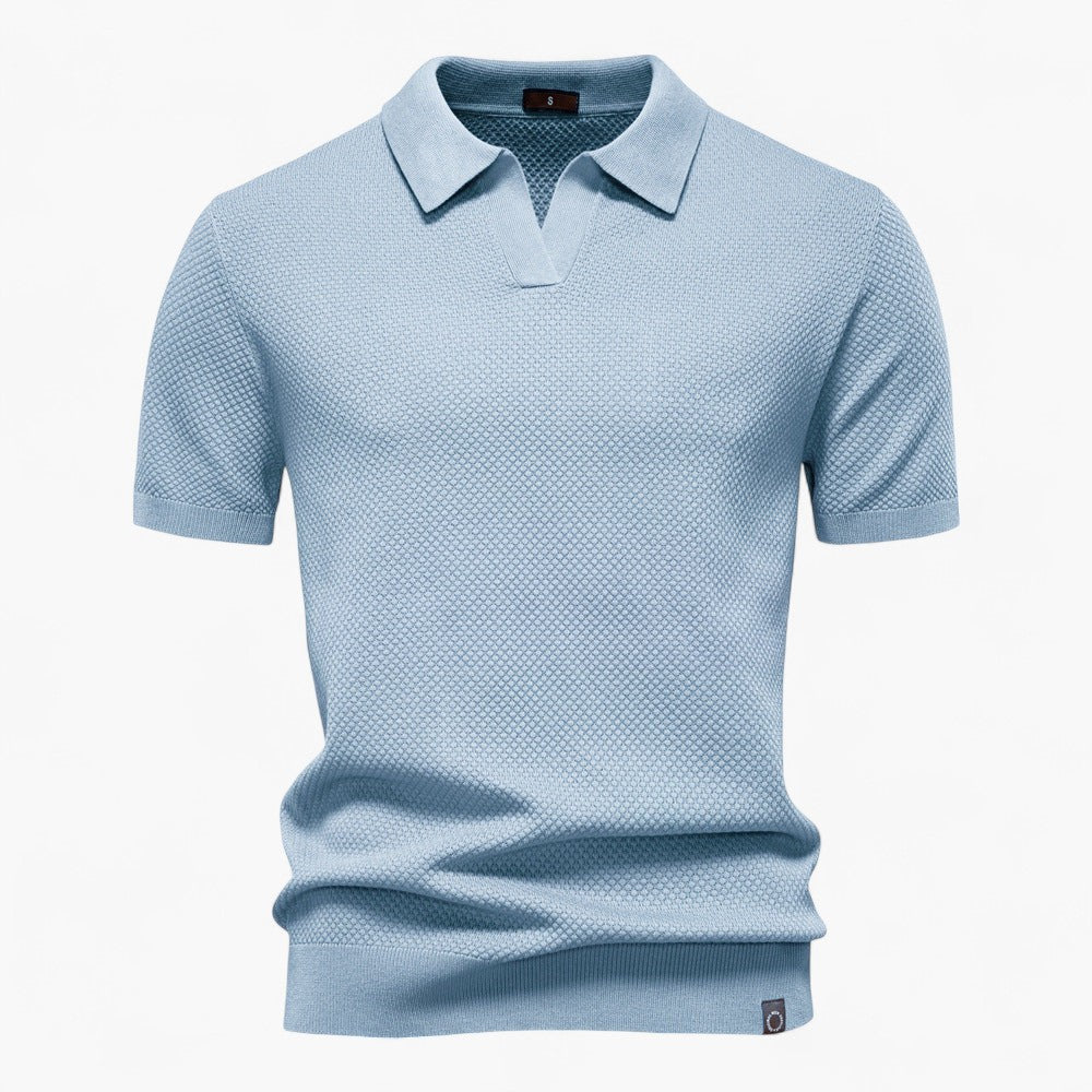 Men's Long Sleeve Polo Shirt Light Blue Cotton Blend 3