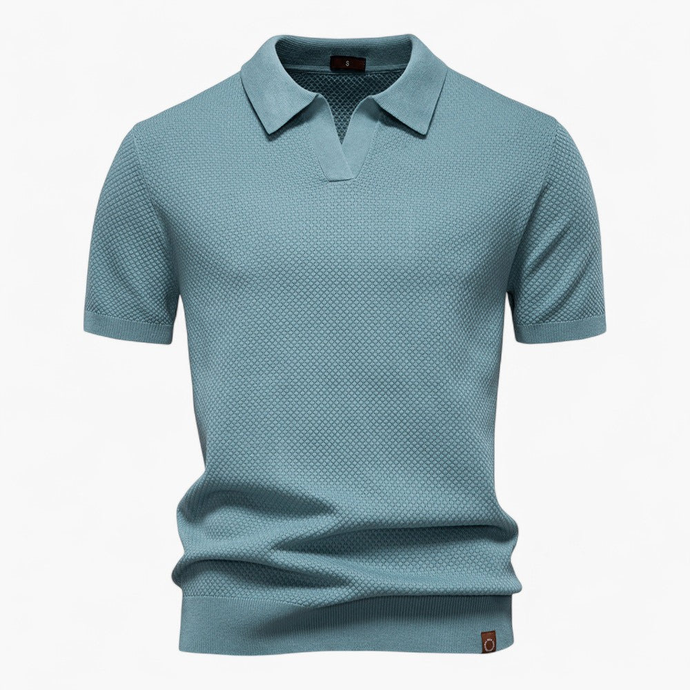 Men's Long Sleeve Polo Shirt Light Blue Cotton Blend 4