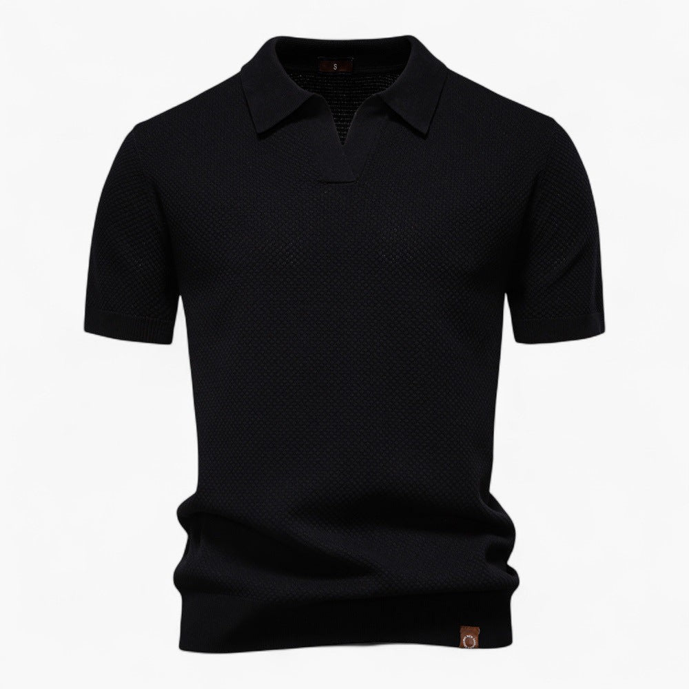 Men's Long Sleeve Polo Shirt Light Blue Cotton Blend 5