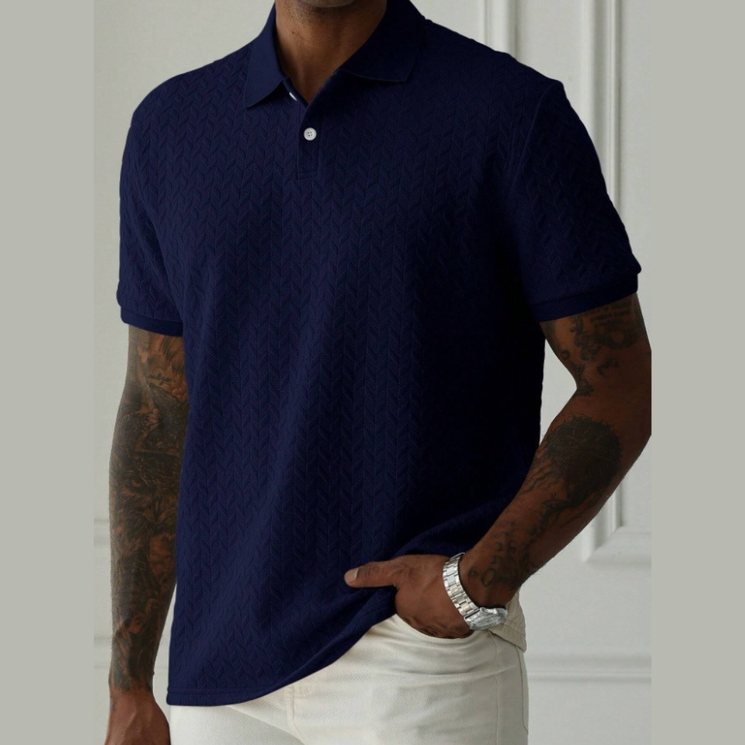 Men's Long Sleeve Polo Shirt Navy Cotton