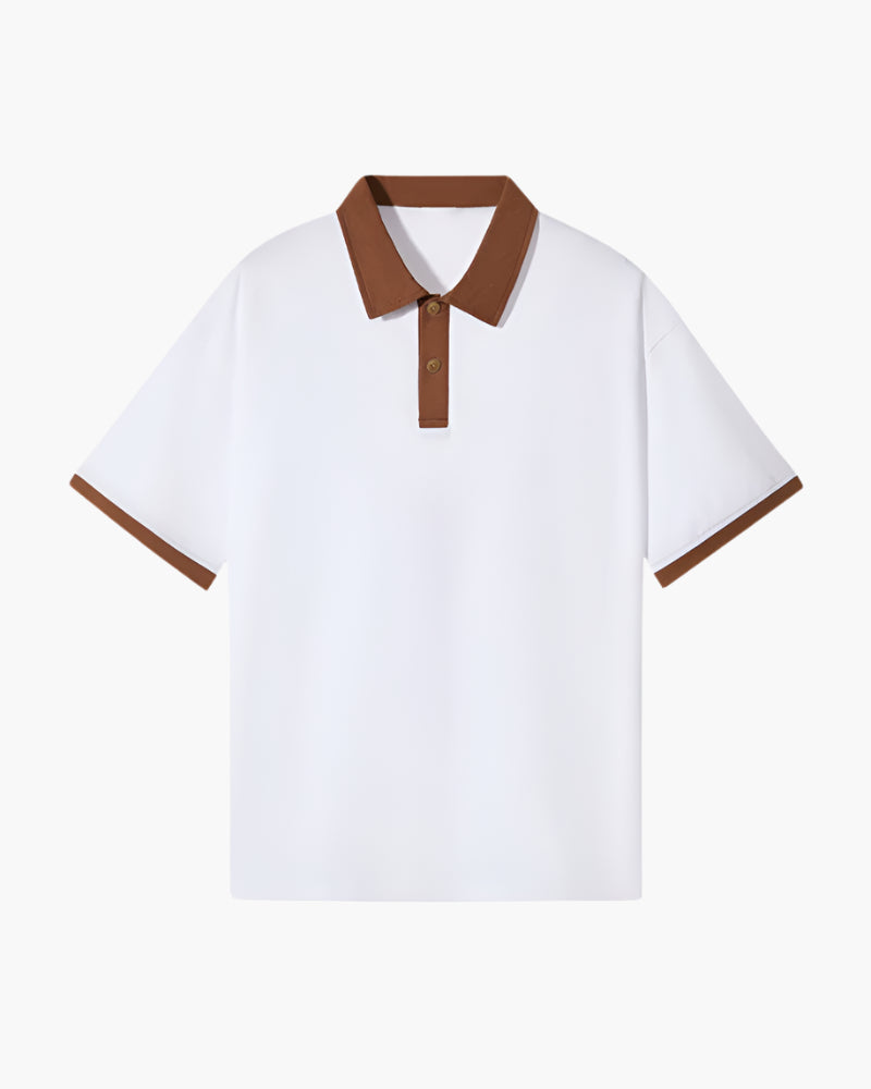 Men's Long Sleeve Polo Shirt White Cotton Blend 5