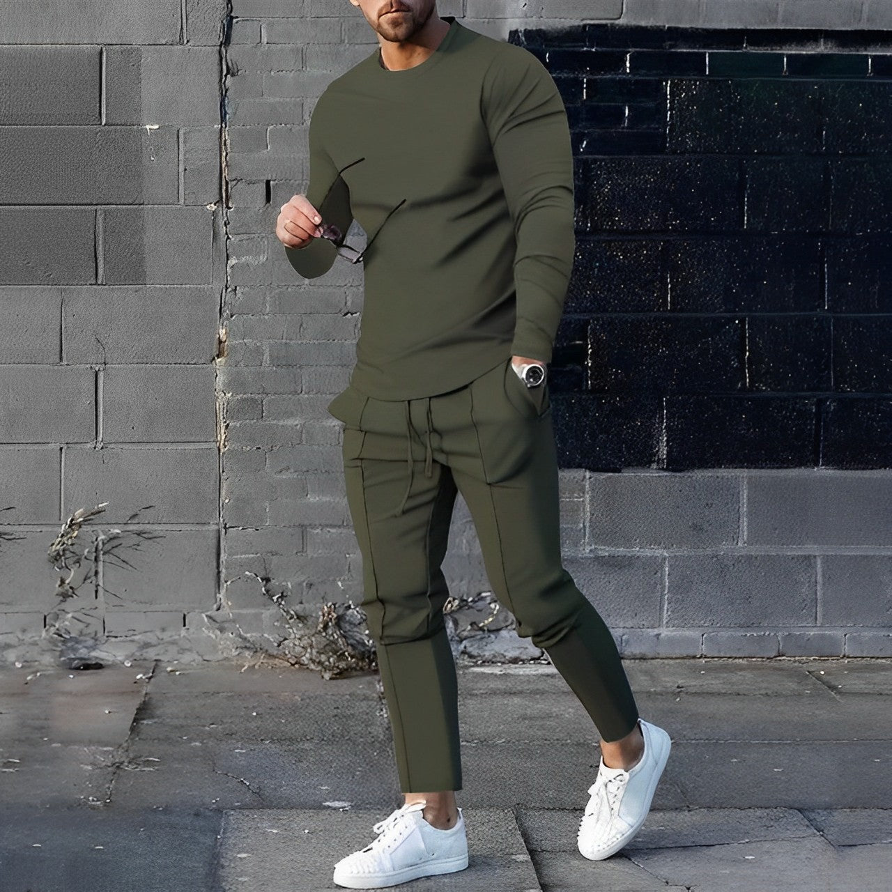 Men's Loungewear Set Gray Cotton Slim Fit Sweatshirt and Joggers 1