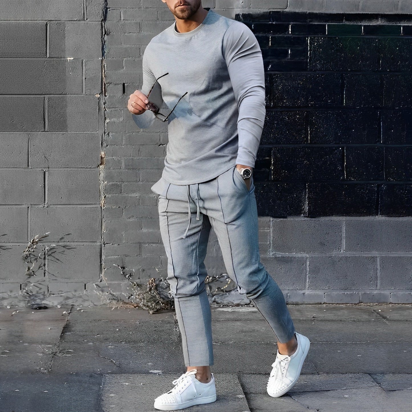 Men's Loungewear Set Gray Cotton Slim Fit Sweatshirt and Joggers 3