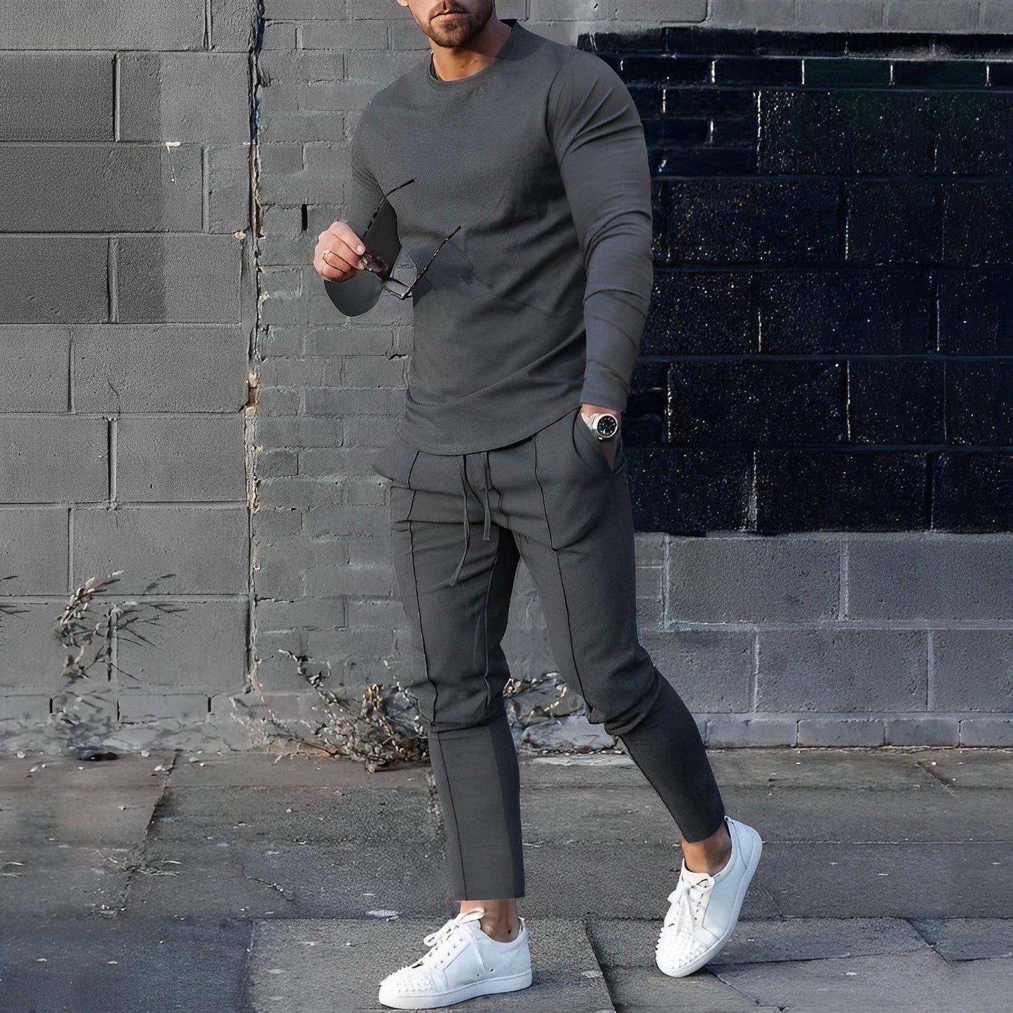 Men's Loungewear Set Gray Cotton Slim Fit Sweatshirt and Joggers 4