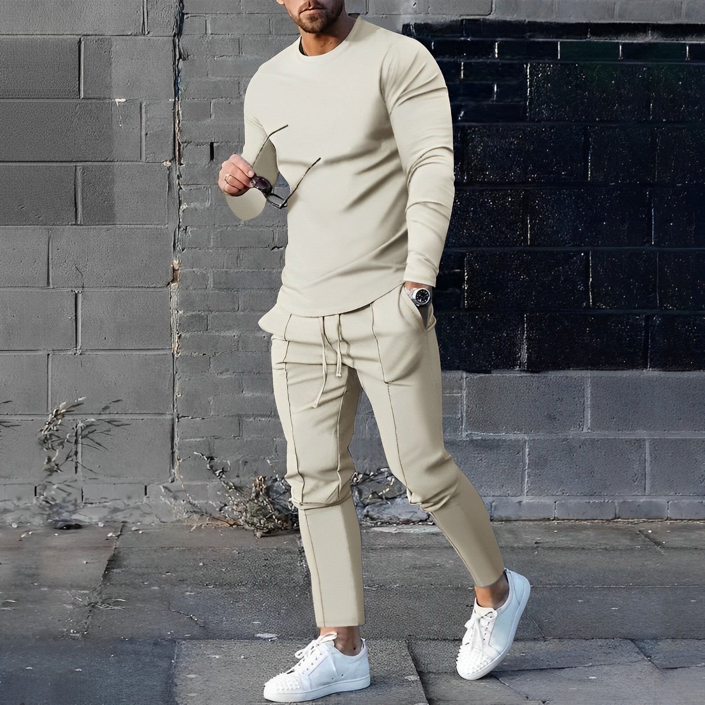 Men's Loungewear Set Gray Cotton Slim Fit Sweatshirt and Joggers 5