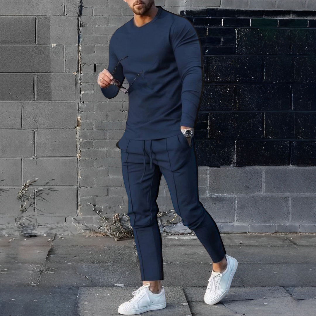 Men's Loungewear Set Gray Cotton Slim Fit Sweatshirt and Joggers 6