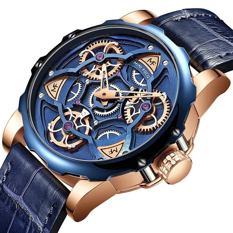 Men's Luxury Military Sport Watch with 3D Dial, Water Resistant Quartz Timepiece, Leather Strap, Durable Construction 1