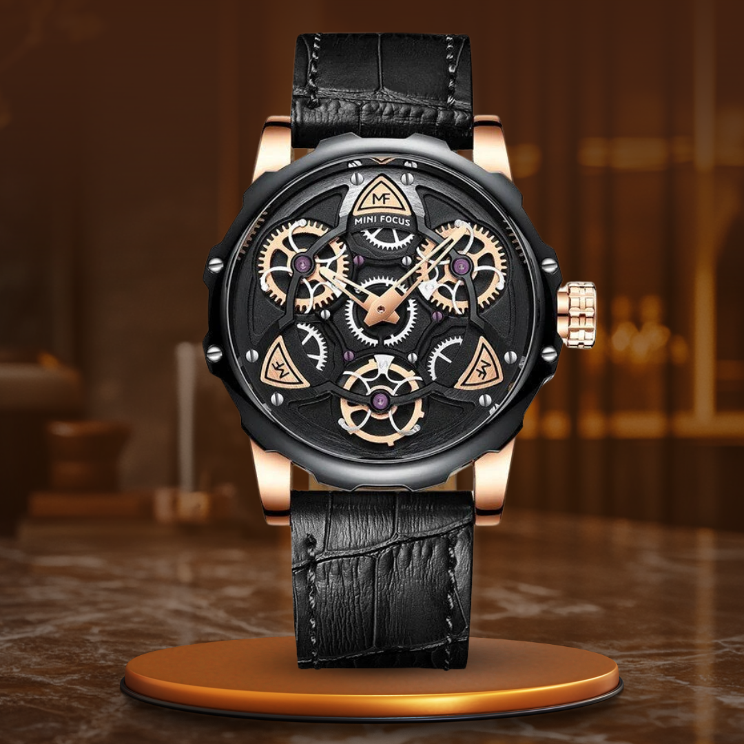 Men's Luxury Military Sport Watch with 3D Dial, Water Resistant Quartz Timepiece, Leather Strap, Durable Construction 10