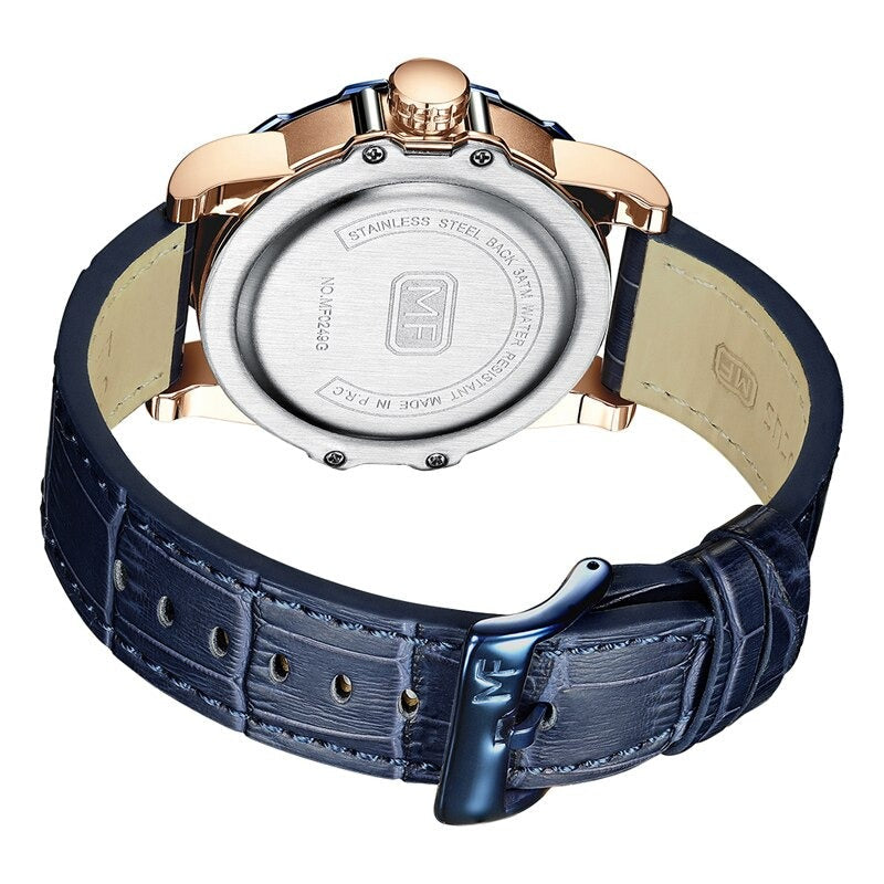 Men's Luxury Military Sport Watch with 3D Dial, Water Resistant Quartz Timepiece, Leather Strap, Durable Construction 6