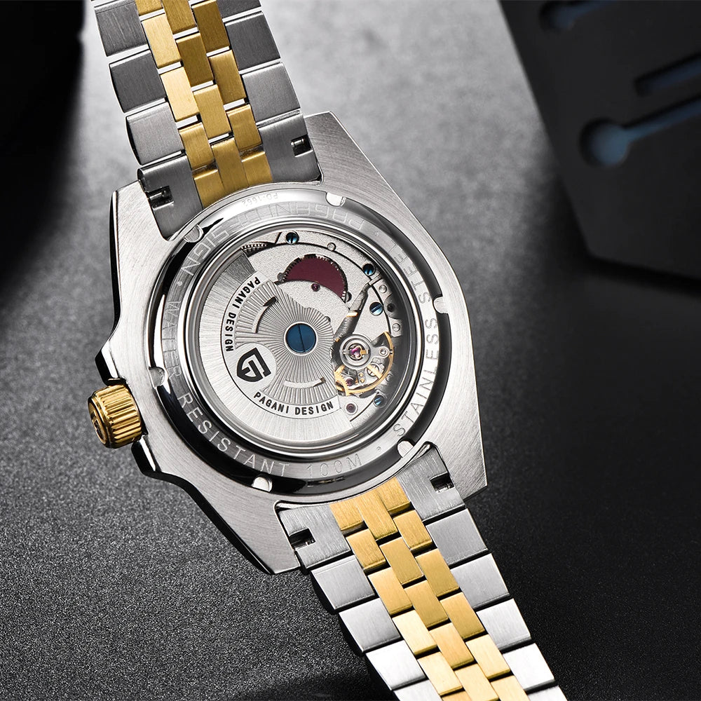 Men's Mechanical Watch with Ceramic Bezel, Automatic Timepiece with GMT Function – Elegant Stainless Steel Strap