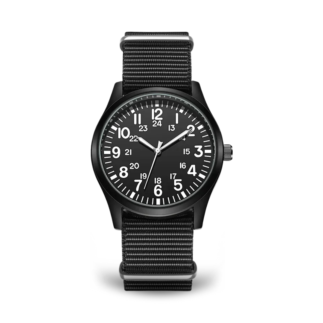 Men's Military Field Watch Black Fabric Quartz 42mm