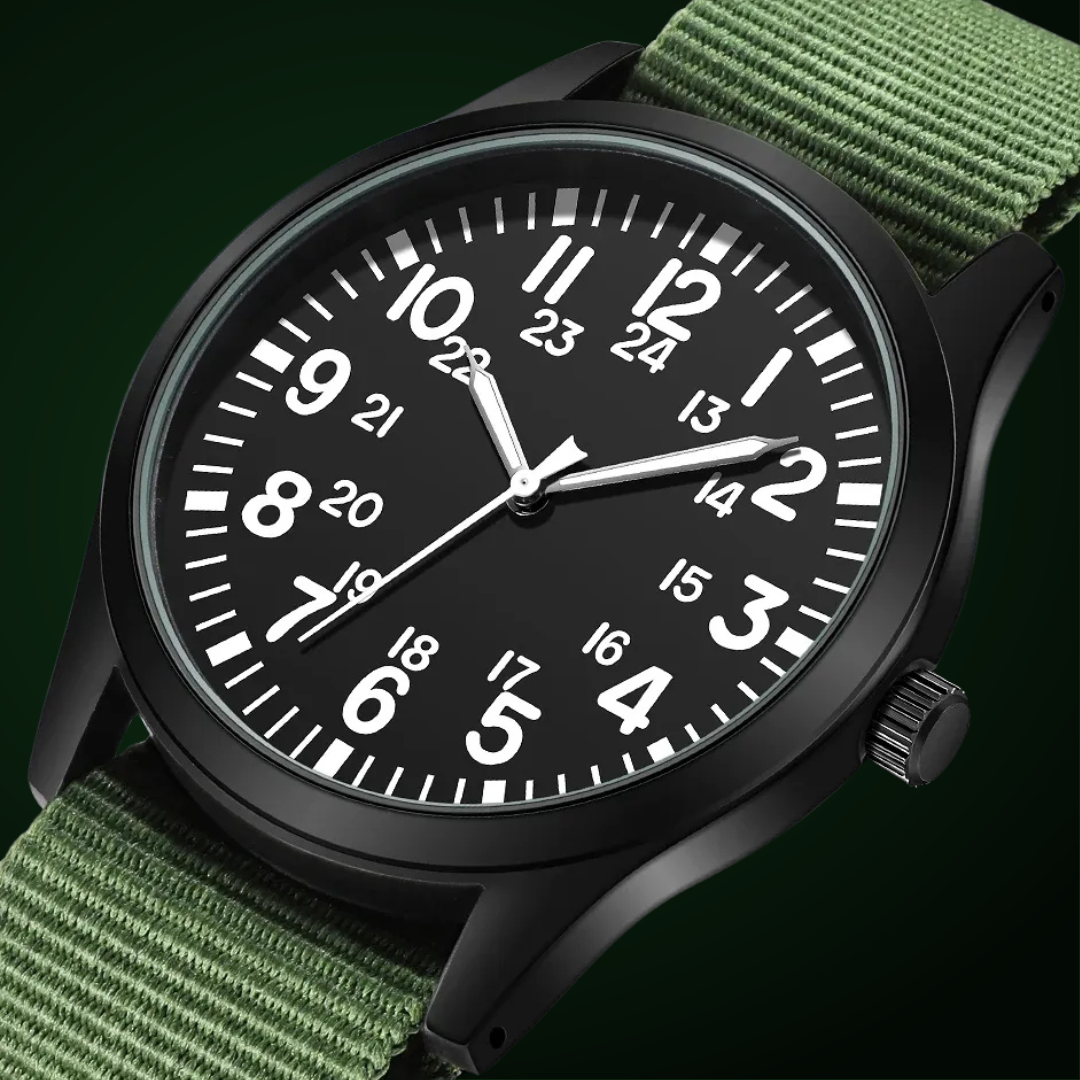 Men's Military Field Watch Black Fabric Quartz 42mm