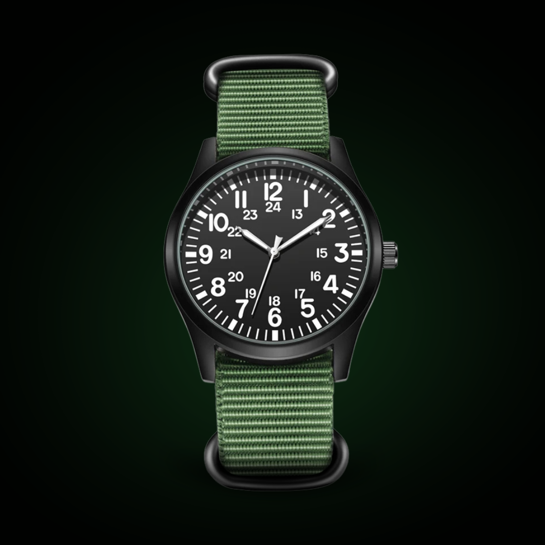 Men's Military Field Watch Black Fabric Quartz 42mm