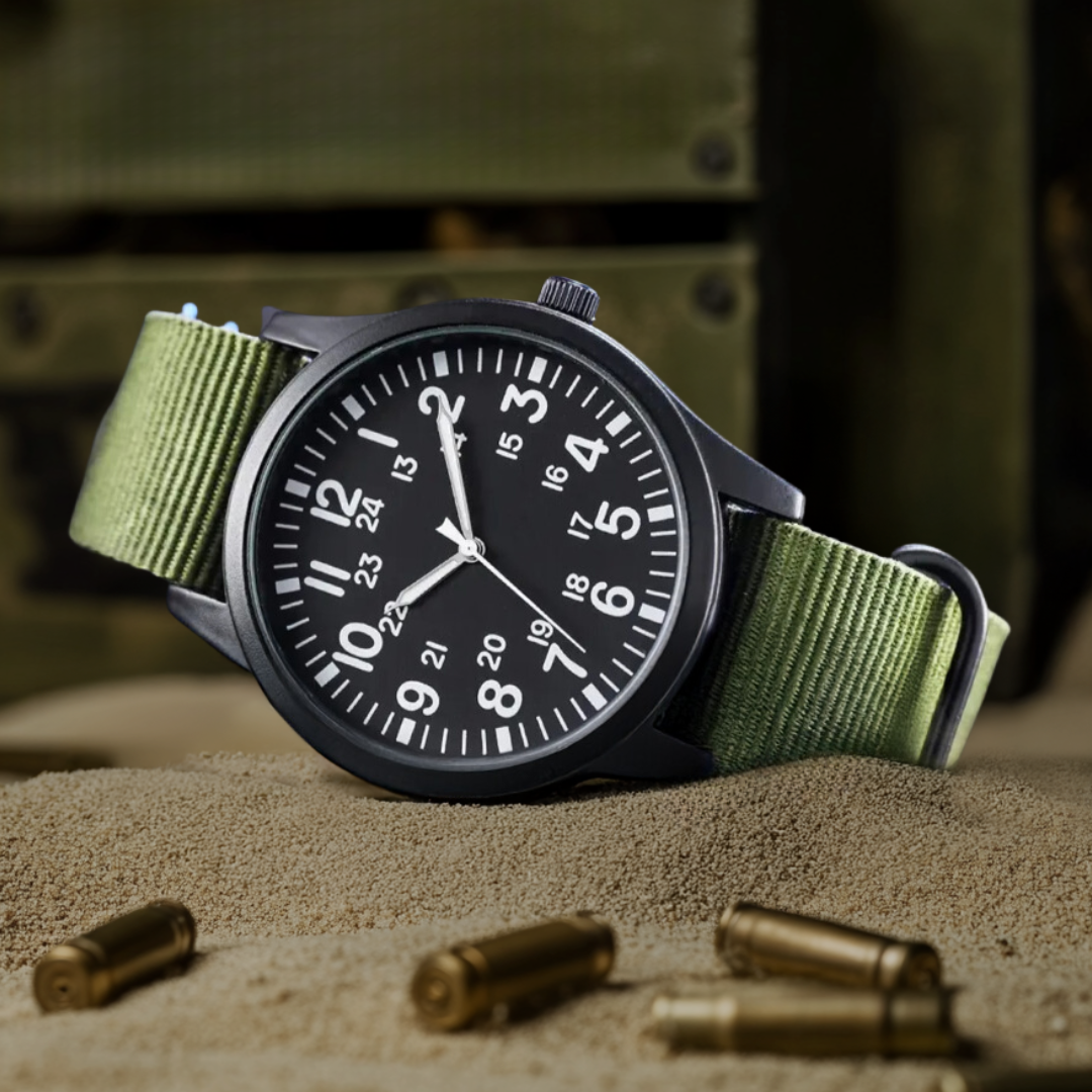 Men's Military Field Watch Black Fabric Quartz 42mm
