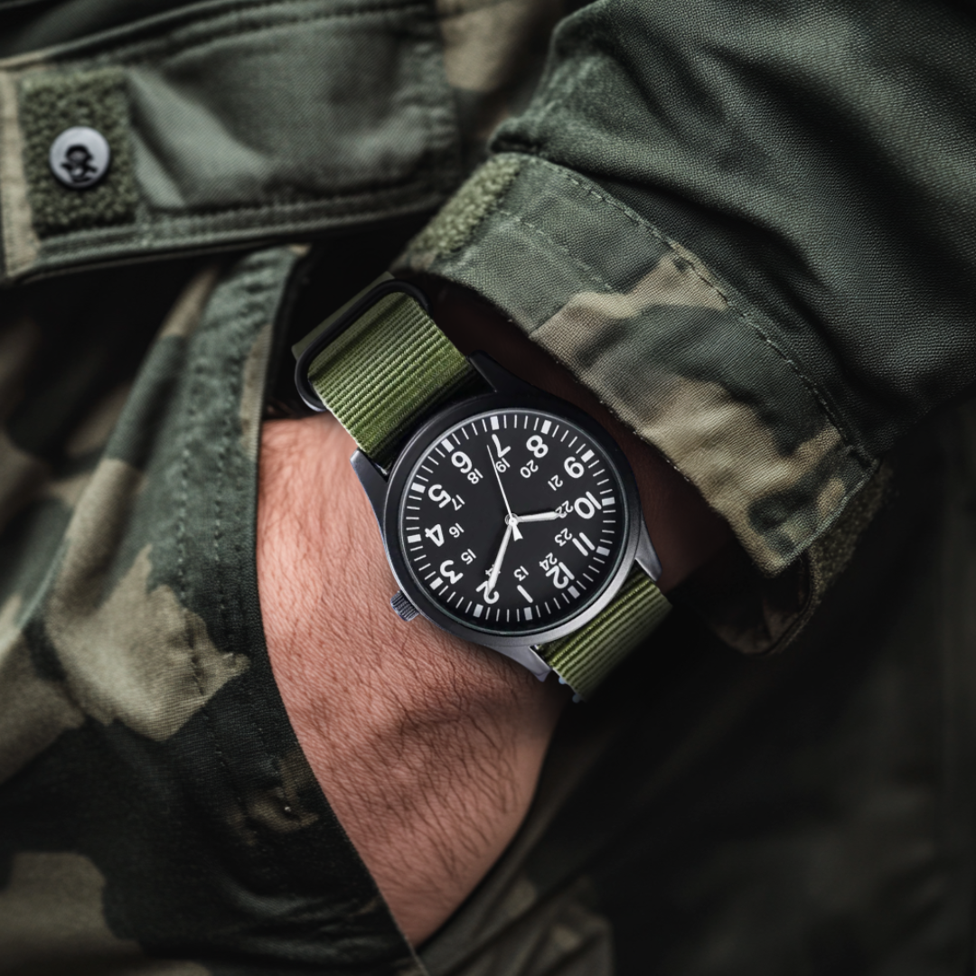 Men's Military Field Watch Black Fabric Quartz 42mm