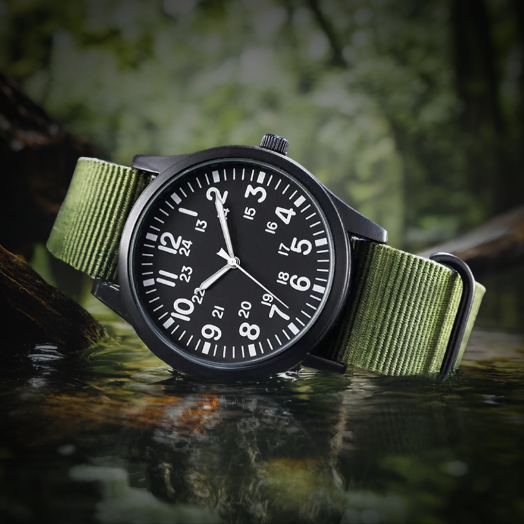 Men's Military Field Watch Black Fabric Quartz 42mm