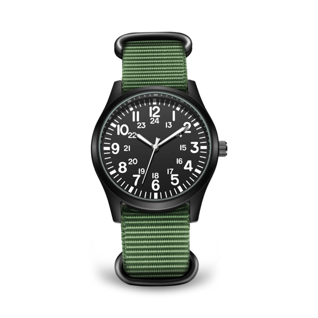 Men's Military Field Watch Black Fabric Quartz 42mm