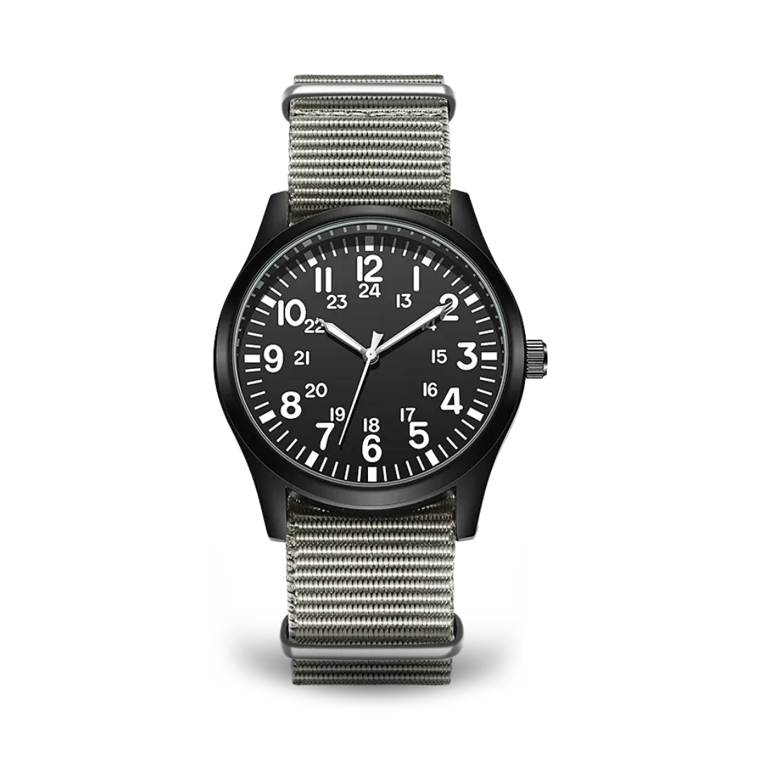 Men's Military Field Watch Black Fabric Quartz 42mm
