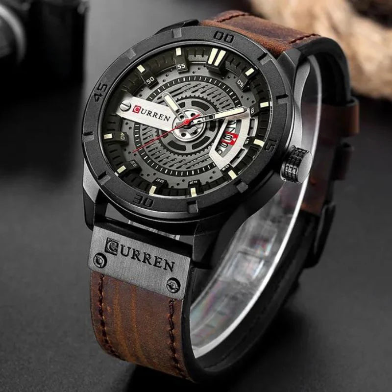 Men's Military Watch Black Quartz 45mm