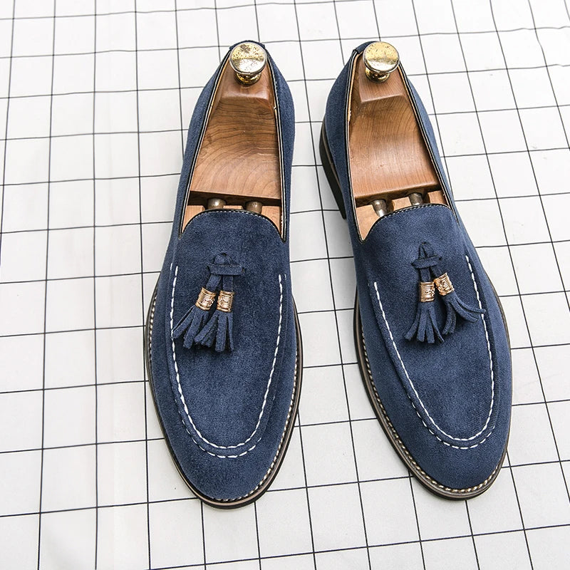 Men's Penny Loafers Black Leather with Tassel Detail