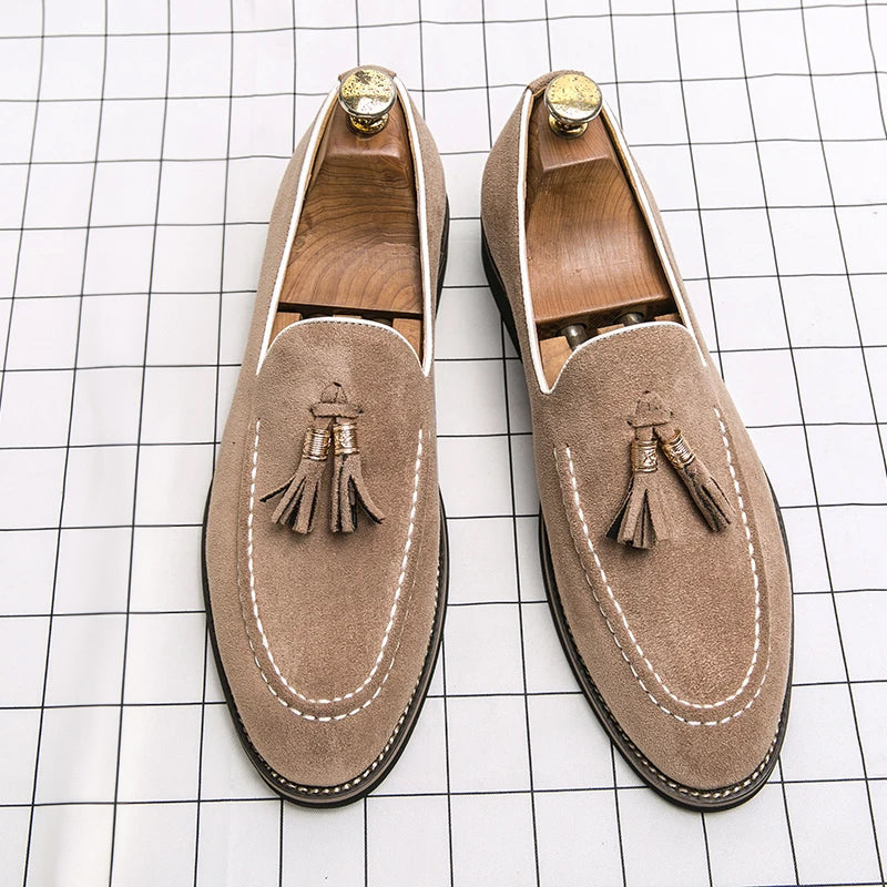 Men's Penny Loafers Black Leather with Tassel Detail