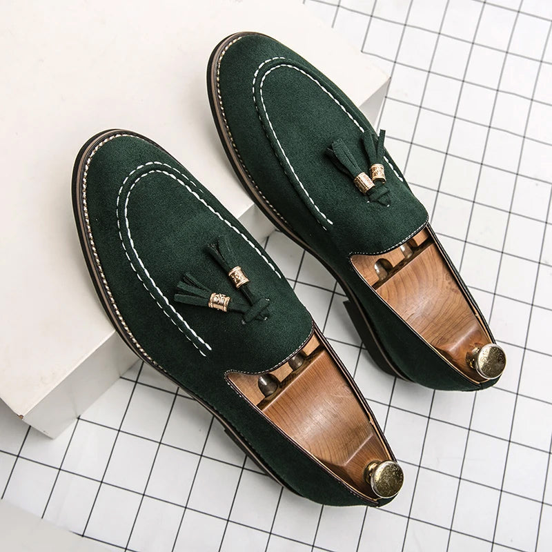 Men's Penny Loafers Black Leather with Tassel Detail