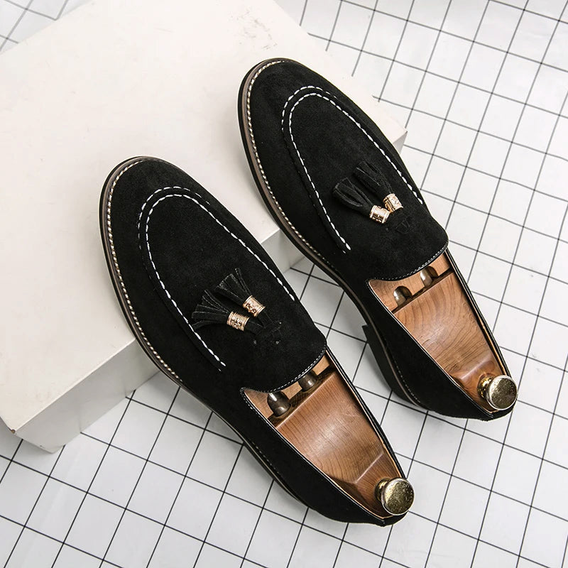 Men's Penny Loafers Black Leather with Tassel Detail